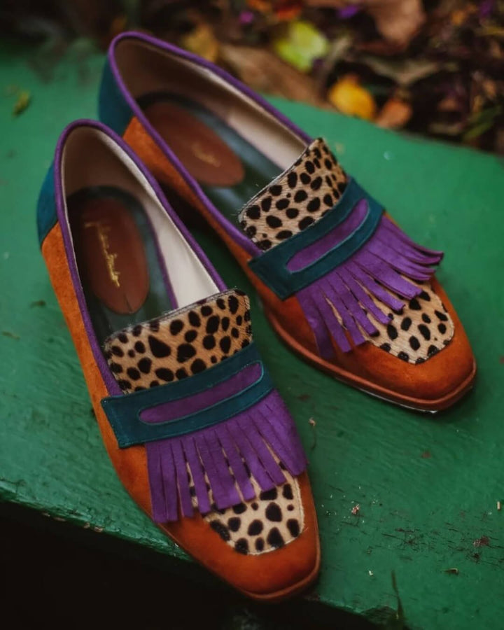 Colette | Damen-Loafer aus Leder mit Animalprint und Fransen