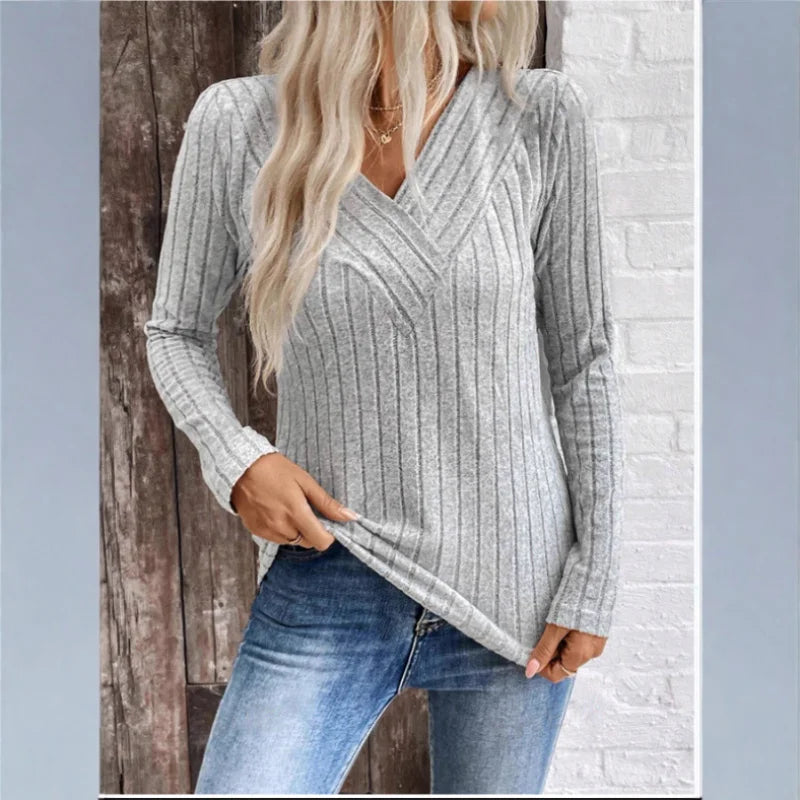 Elara | Eleganter Damenpullover mit strukturierter Streifenoptik