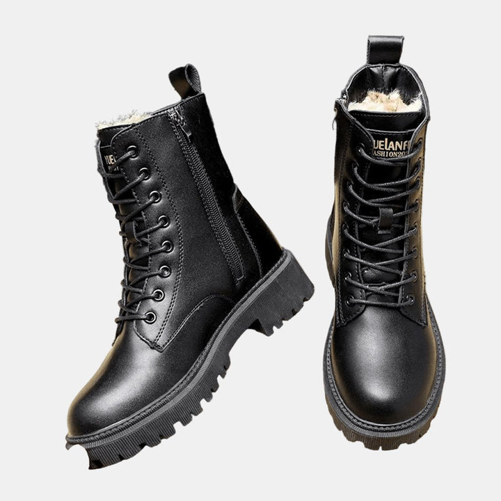 Yuela | Combat-Ankle-Boots für Damen aus Kunstleder mit Fleecefutter
