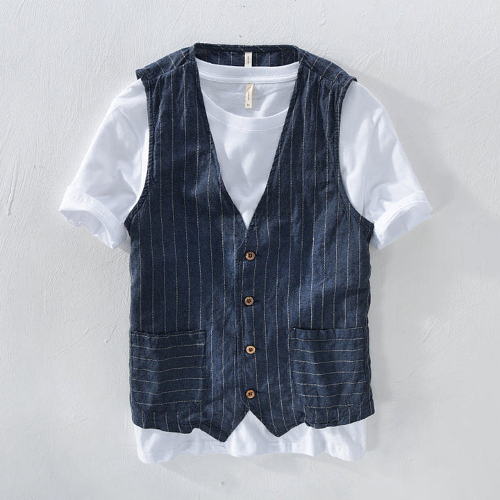 Cedric | Gilet classico da uomo in lino a righe