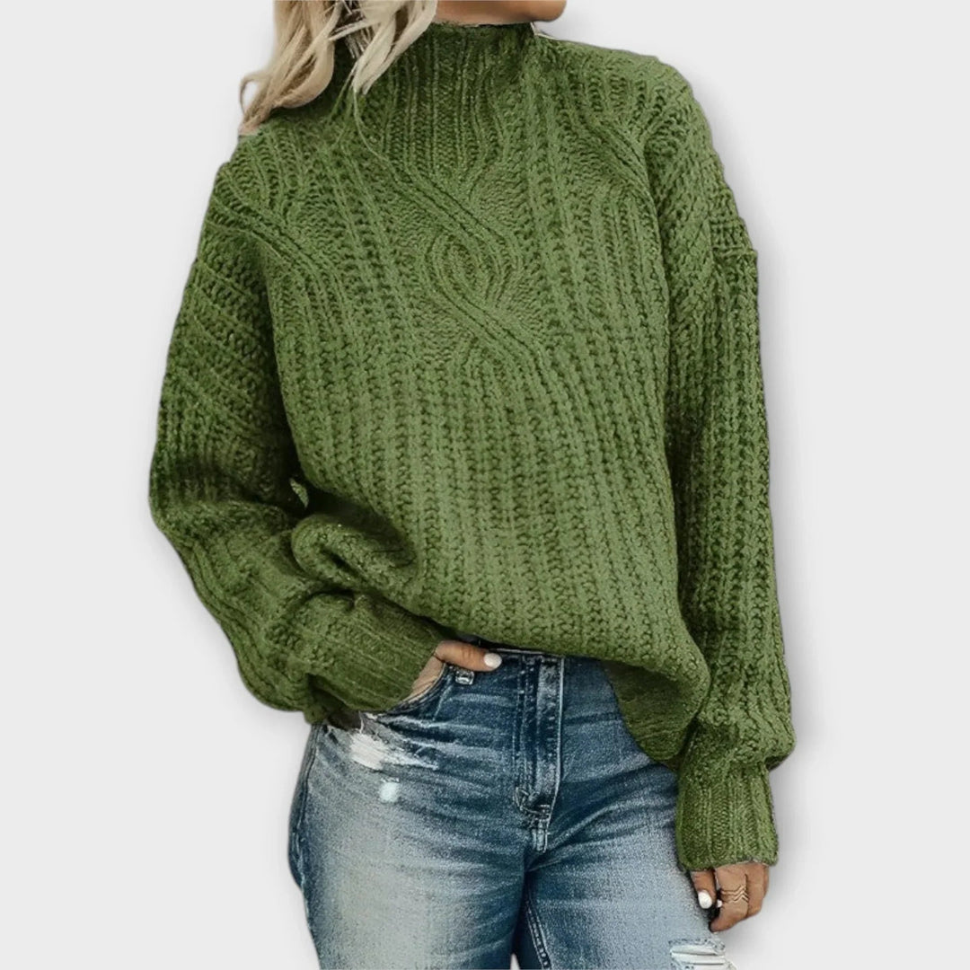 Seraphina | Elegant High-Neck Cable Knit Sweater