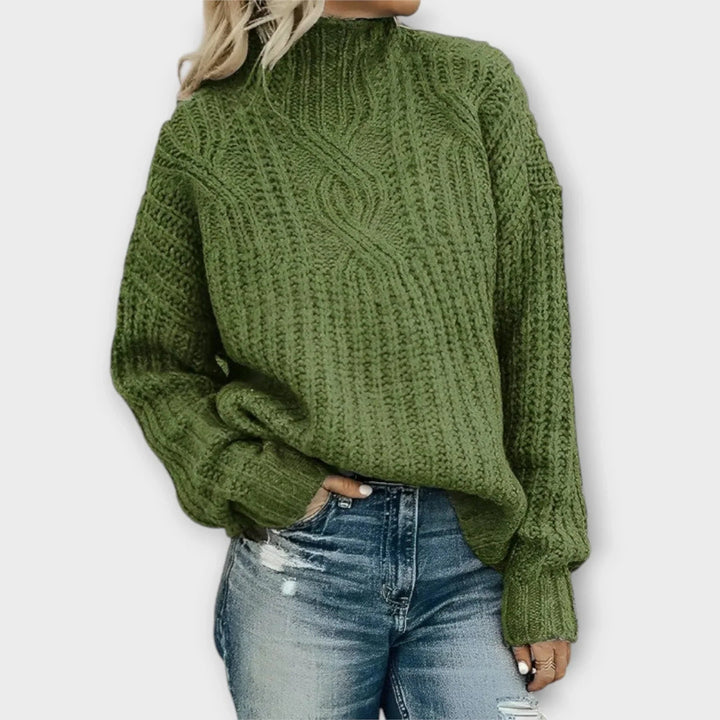 Seraphina | Elegant High-Neck Cable Knit Sweater