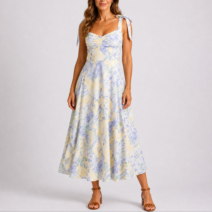 Aurelia | Florales Midikleid für Damen als Hochzeitsgastkleid im Herbst mit gerafftem Oberteil