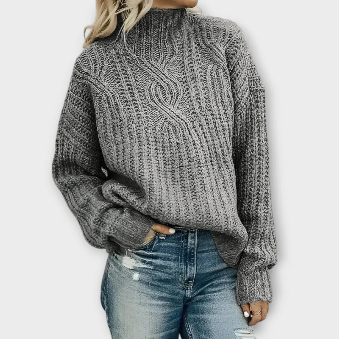 Seraphina | Elegant High-Neck Cable Knit Sweater
