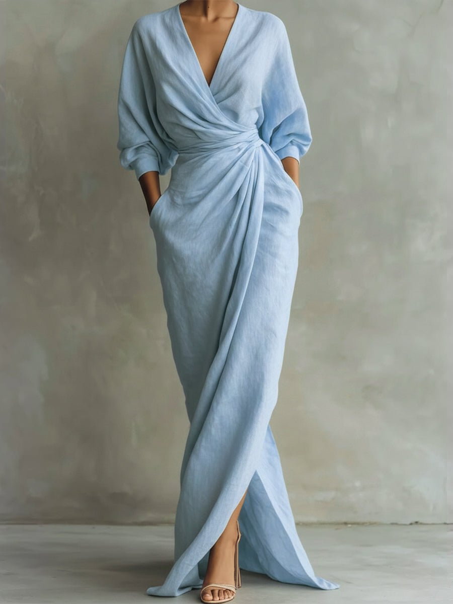 Velisande | Women's Elegant V-Neck Draped Maxi Wrap Dress