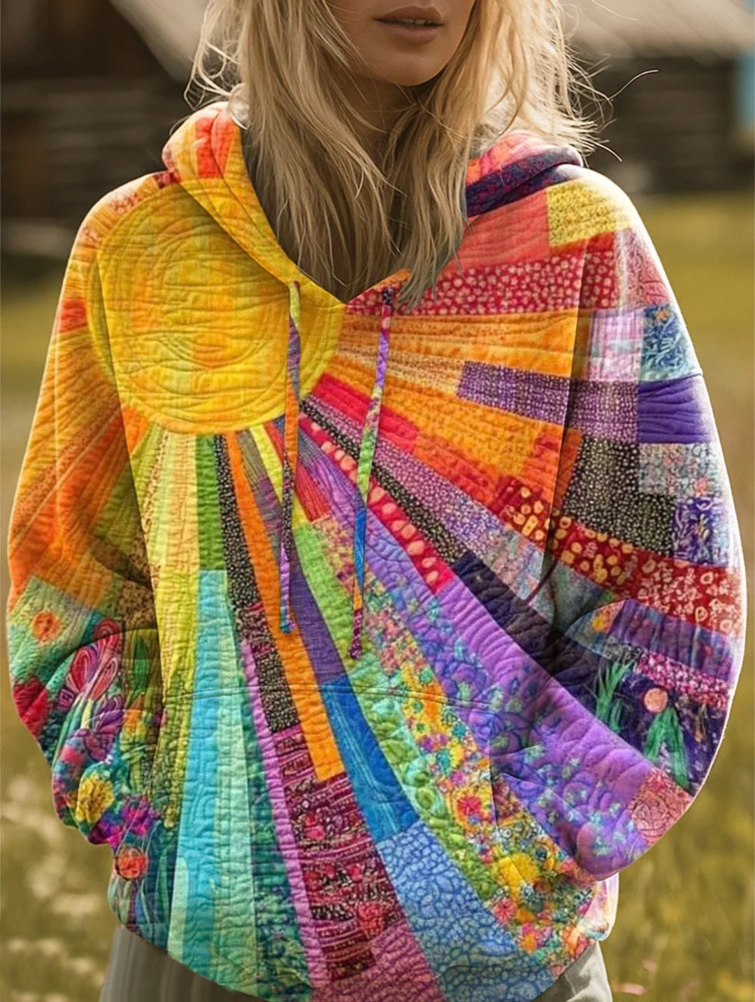 Laura | Patchwork Hoodie – Bohemian Style for Everyday Comfort
