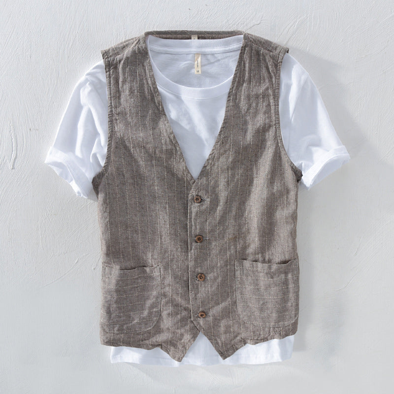 Cedric | Gilet classico da uomo in lino a righe