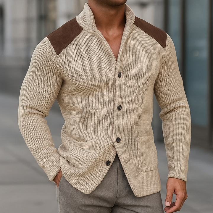 Julien | Strukturierter Strickblazer für Herren mit Velourslederdetails