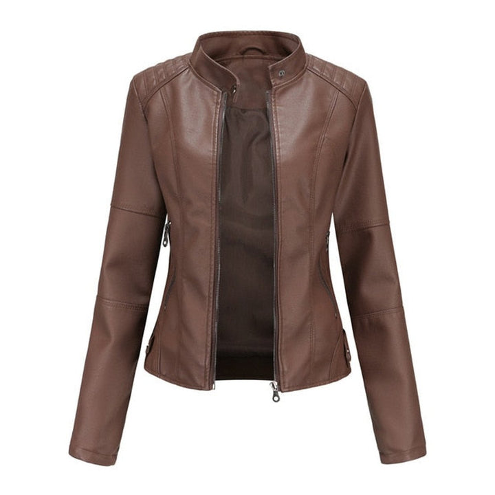 Florence | Cropped Faux Leather Jacket – Stand Collar Style for Women