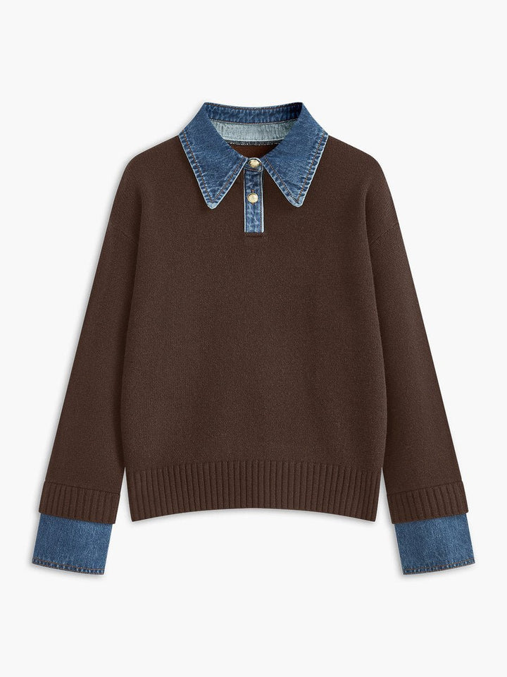 Amelie | 2-in-1 Sweater with Denim Collar and Metal Buttons