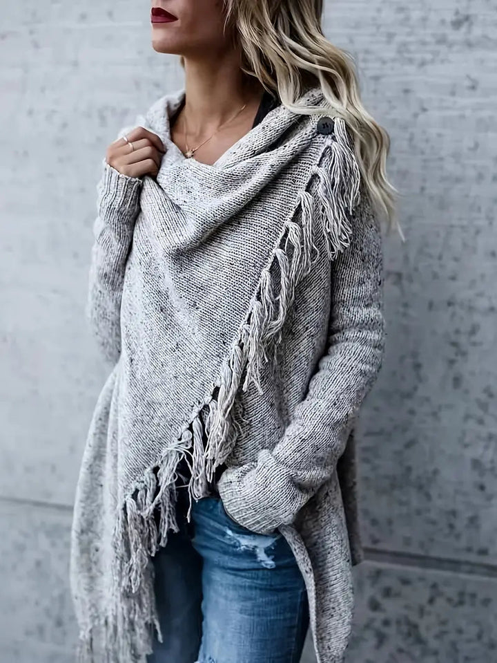 Vespera | Maglione tunica con colletto, vestibilità morbida e dettagli con frange