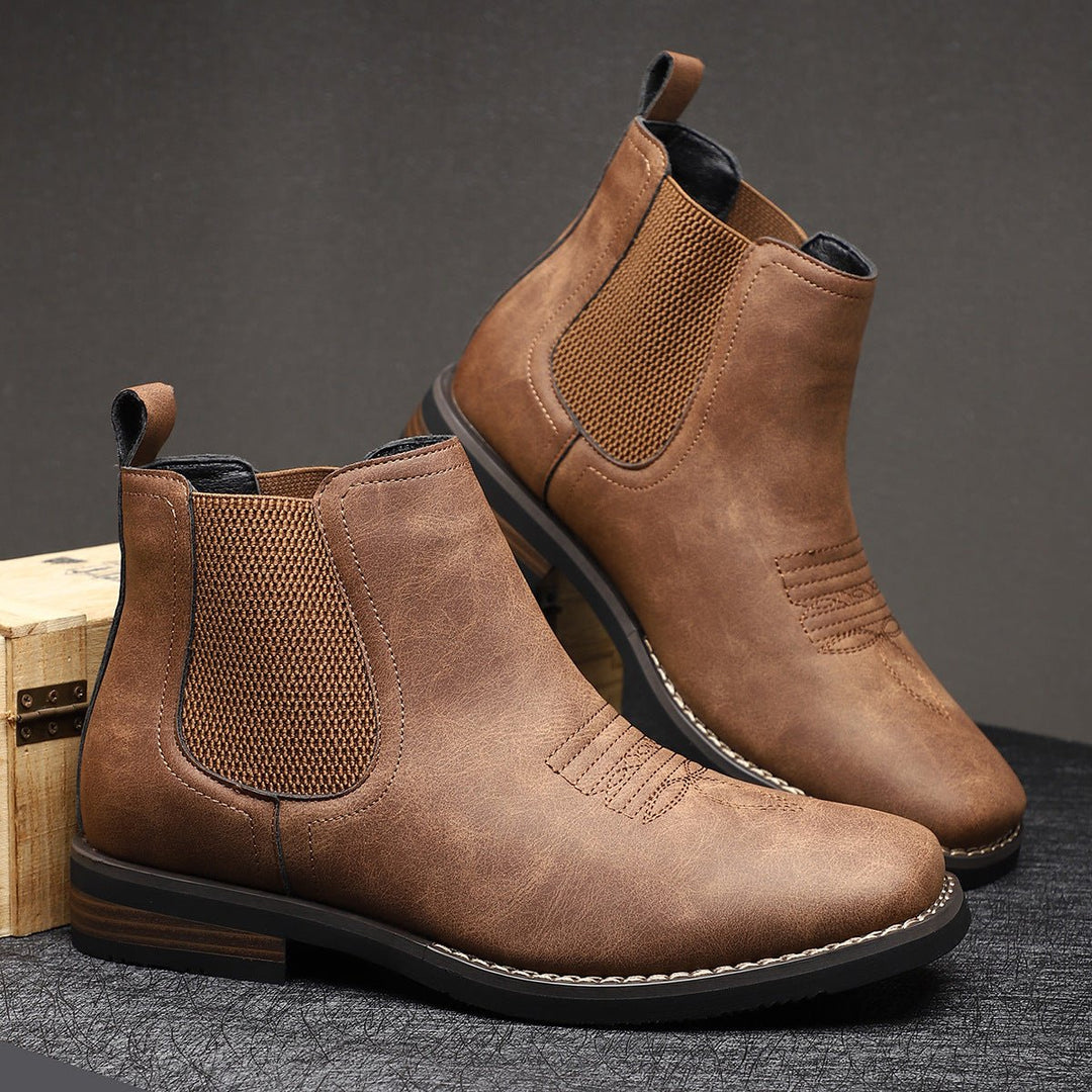 Bramwell | Stilvolle braune orthopädische Chelsea-Boots aus Kunstleder für Herren