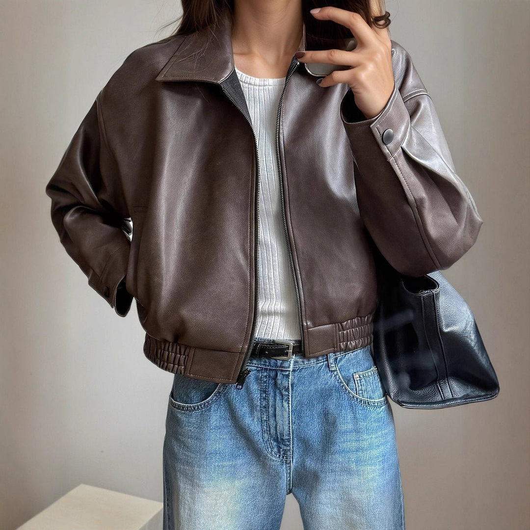 Ava | Bomber Jacket – Stylish Zip-Up Faux Leather Design for Women