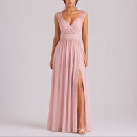 Rosie | Women's Fall Wedding Guest Dress with Lace Shoulder & Side Slit