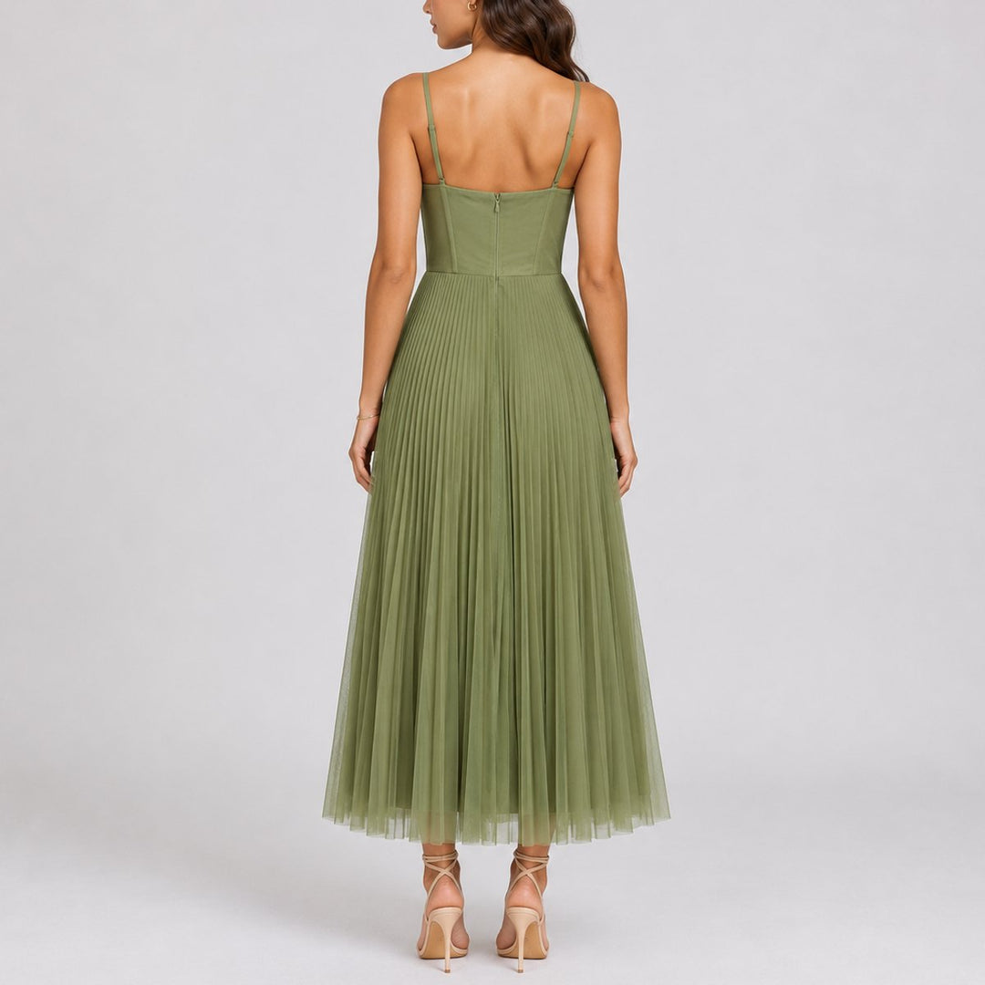 Emelisse | Elegante abito midi da donna con corsetto in tulle plissettato
