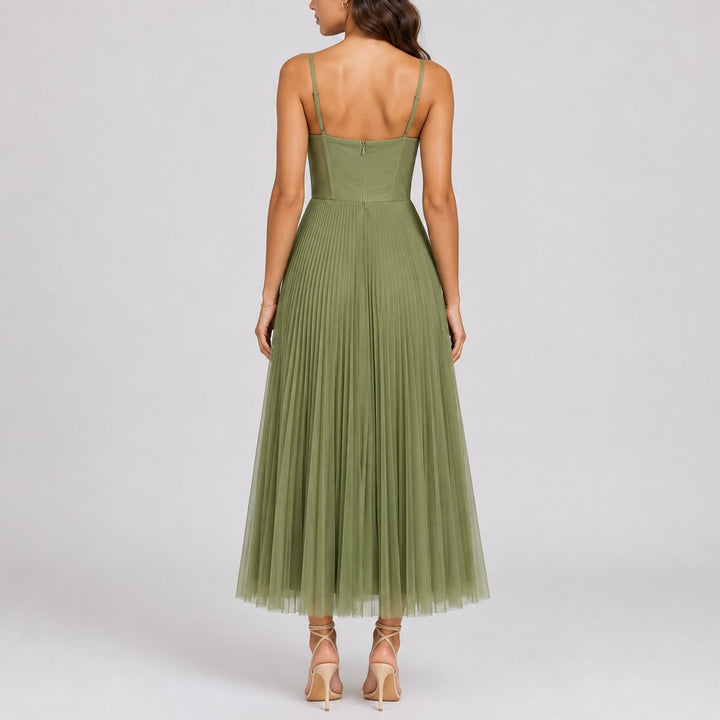 Emelisse | Elegante abito midi da donna con corsetto in tulle plissettato