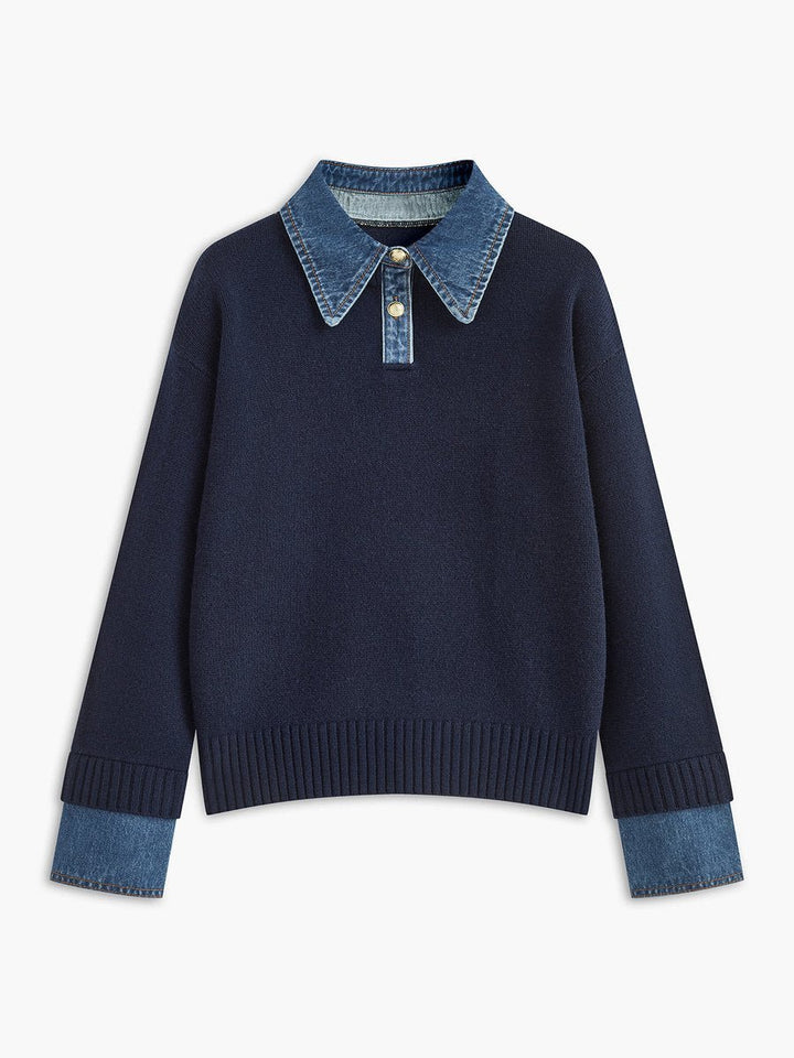 Amelie | 2-in-1 Sweater with Denim Collar and Metal Buttons