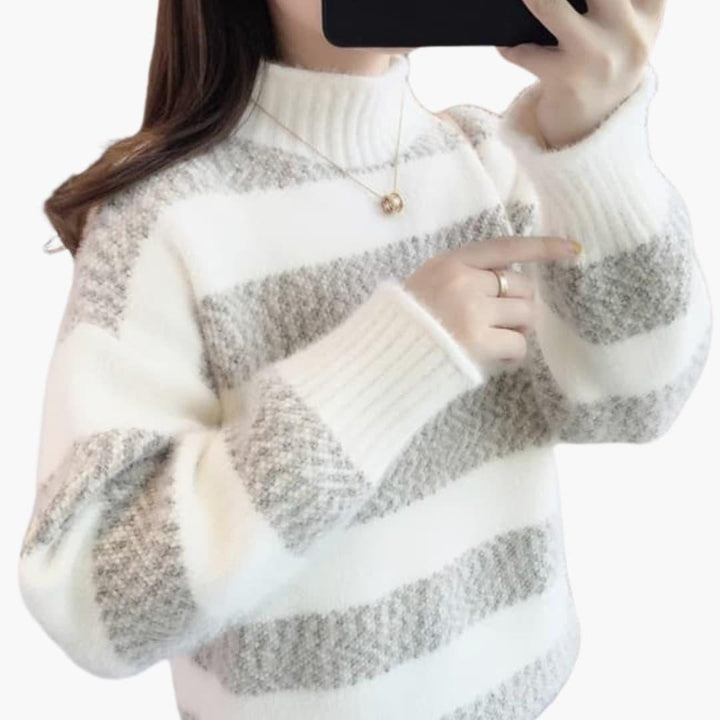 Soleil | Sweater – Soft Striped Knit Roll Neck Style for Women