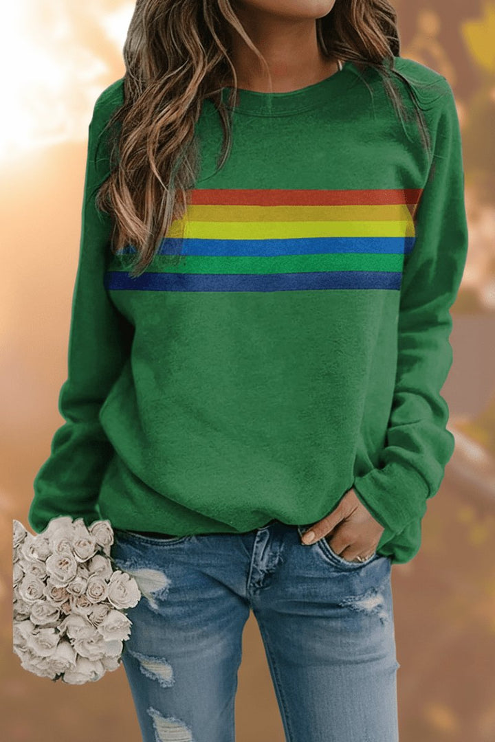 Elowen | Rainbow Striped Relaxed-Fit Crew-Neck Sweater