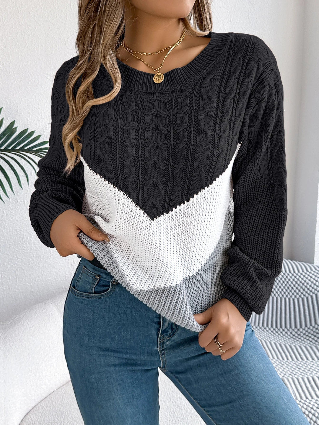 Mariselle | Eleganter Chevron-Strickpullover