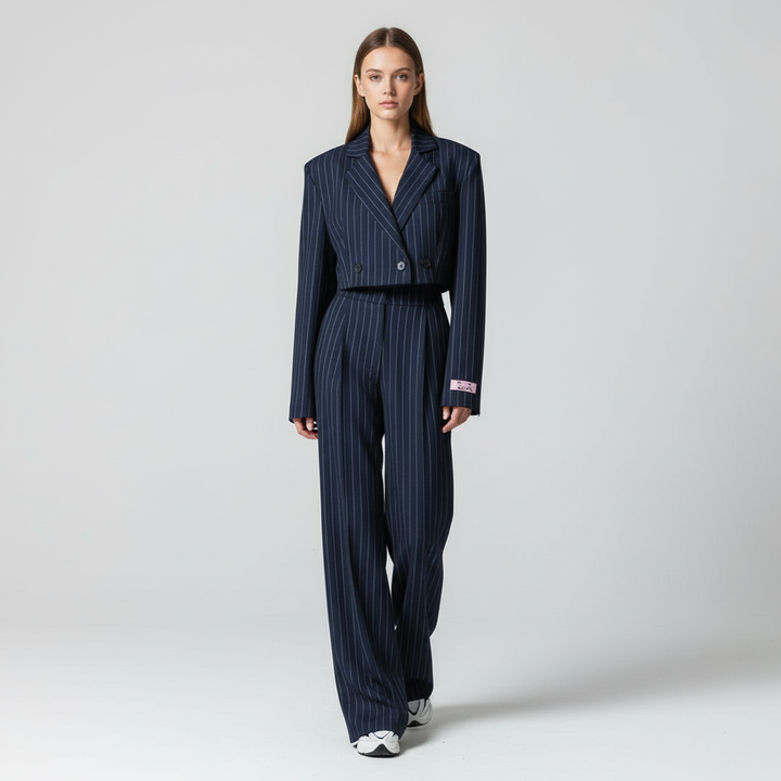 Regina | Completo da donna con blazer a righe e pantaloni a gamba larga