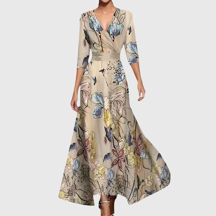 Elowen | Women's Floral 3/4 Sleeve Maxi Wrap Dress