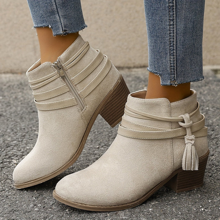 Ravelle | Schicke Stiefeletten mit Quasten und Blockabsatz für Damen