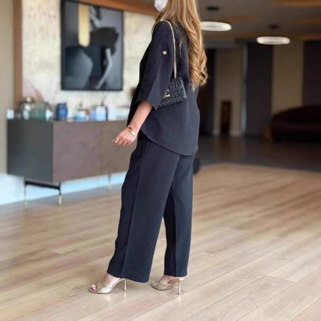Linara | Set aus legerer Tunika mit 3/4-Ärmeln und Hose mit weitem Bein