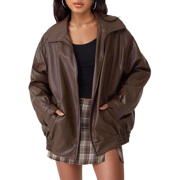 Ava | Bomber Jacket – Oversized Faux Leather Style for Women