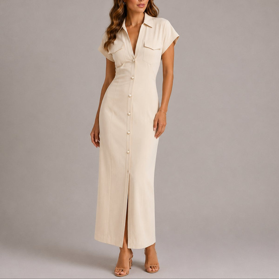 Freya | Elegantes gerafftes Maxikleid für Damen
