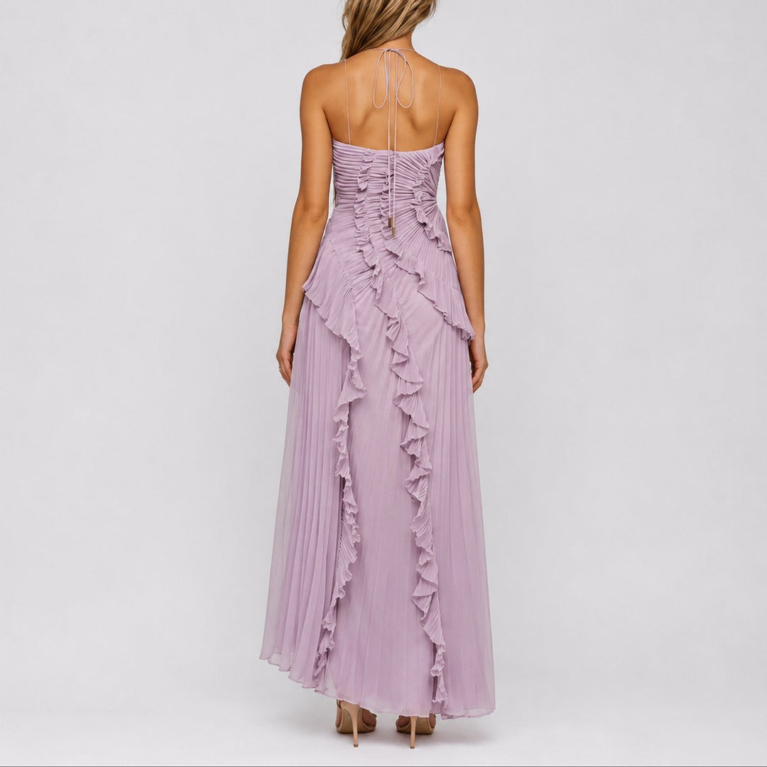 Aurelia | Women's Romantic Pleated Ruffle Halter Maxi Dress