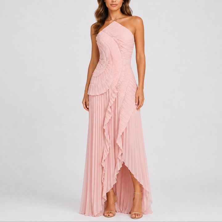 Aurelia | Women's Romantic Pleated Ruffle Halter Maxi Dress