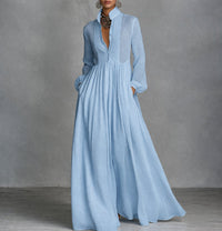 Seraphine | Women's Long Sleeve Flowing Stand Collar Maxi Shirt Dress