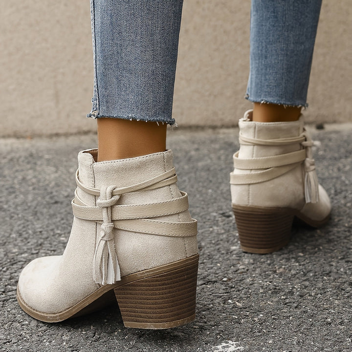 Ravelle | Schicke Stiefeletten mit Quasten und Blockabsatz für Damen