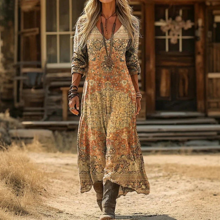 Seraphine | Abito lungo vintage fluido con stampa da donna dalla vestibilità comoda