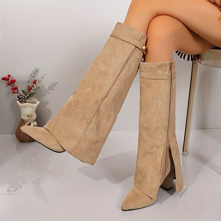 Vespera | Elegante Stiefel für Damen in Velourslederoptik mit knöchelhohem Schaft und Blockabsatz