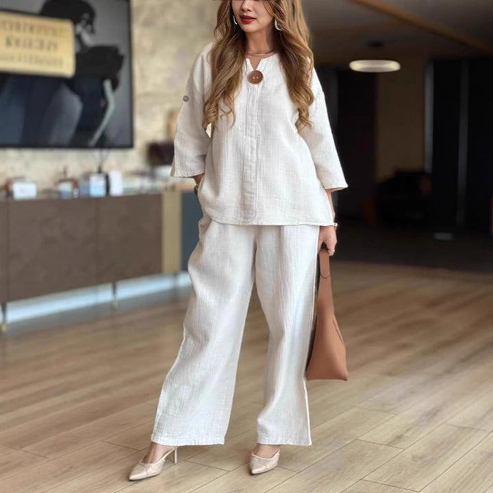 Linara | Set aus legerer Tunika mit 3/4-Ärmeln und Hose mit weitem Bein