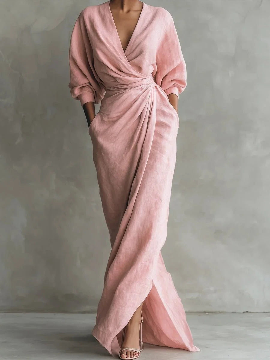 Velisande | Women's Elegant V-Neck Draped Maxi Wrap Dress