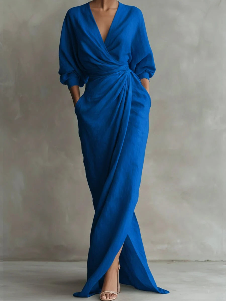 Velisande | Women's Elegant V-Neck Draped Maxi Wrap Dress