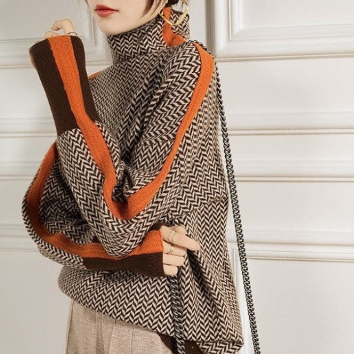 Amelie | Turtleneck Sweater – Oversized Houndstooth Design for Women