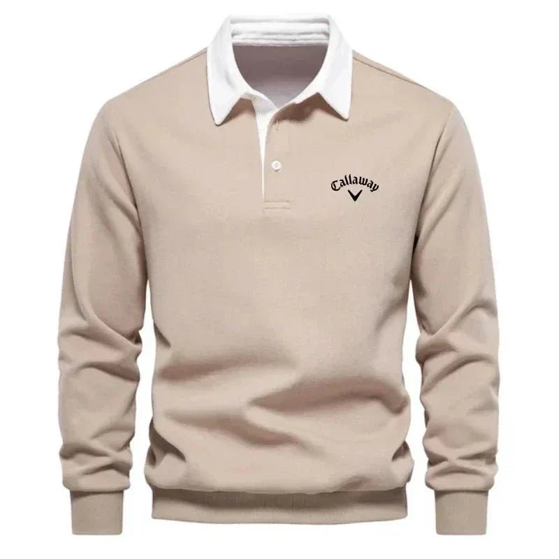 Hudson | Contrast Collar Long-Sleeve Cotton Blend Polo Sweater