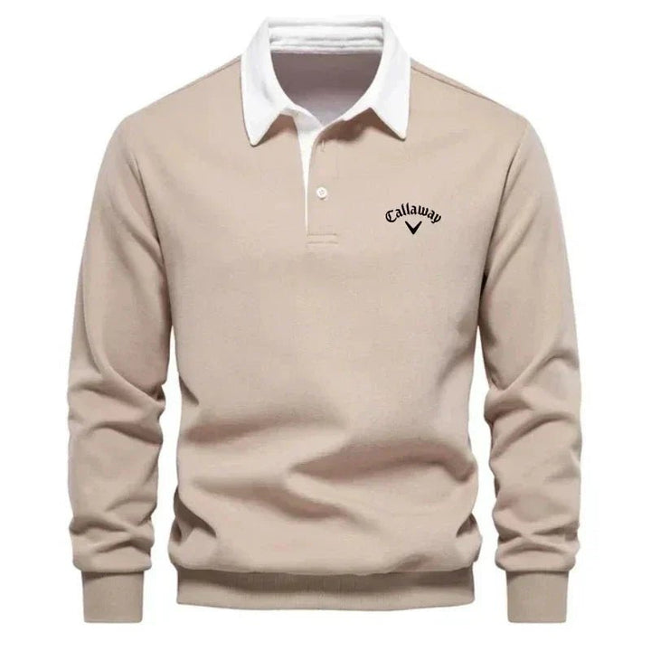 Hudson | Contrast Collar Long-Sleeve Cotton Blend Polo Sweater