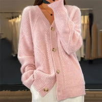 Aurora | Textured Button-Front Blush Knit Cardigan