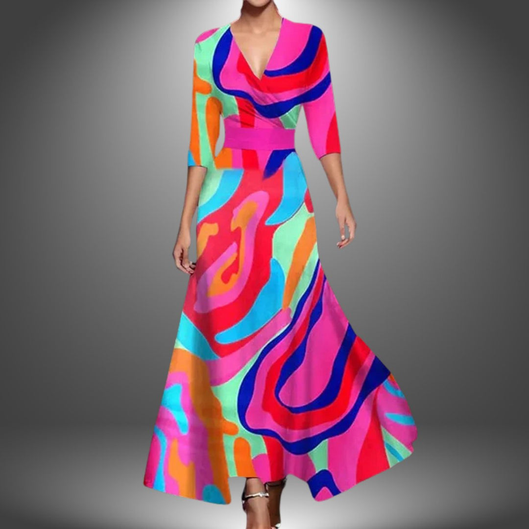 Elysia | Elegant Printed Wrap Dress with 3/4 Sleeves