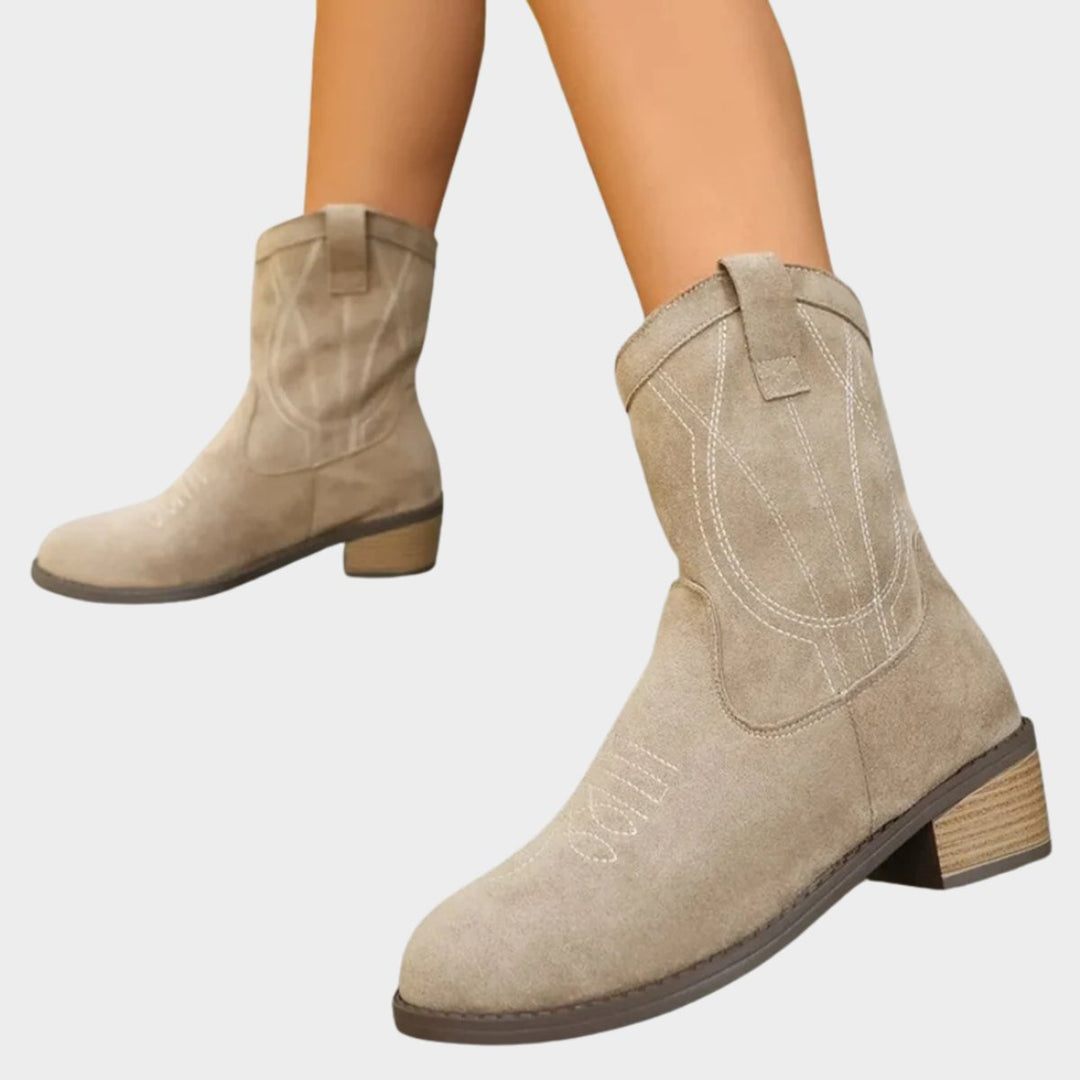 Lunaria | Elegante Ankle Boots für Damen aus besticktem Veloursleder mit mittelhohem Schaft