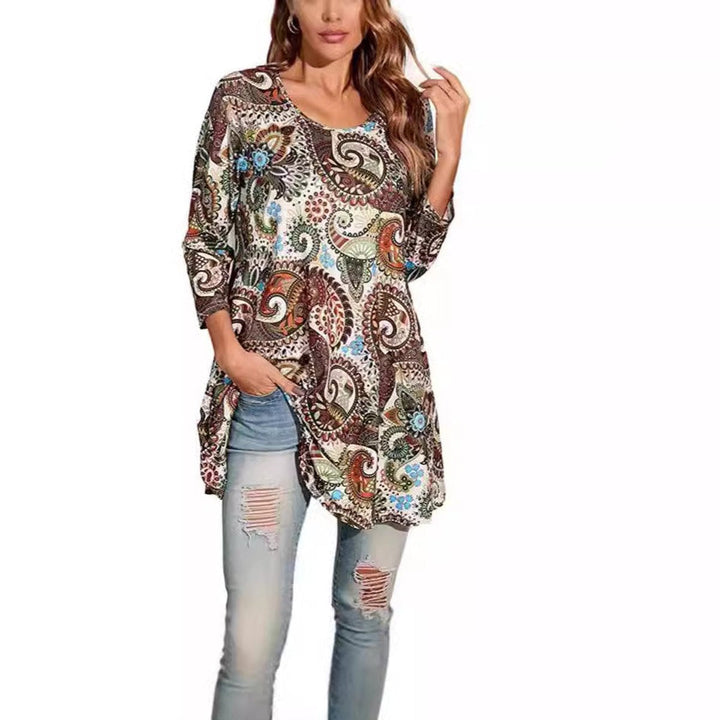 Avelyn | A-Linien-Tunika-Oberteil mit Mandala-Print und 3/4-Ärmeln
