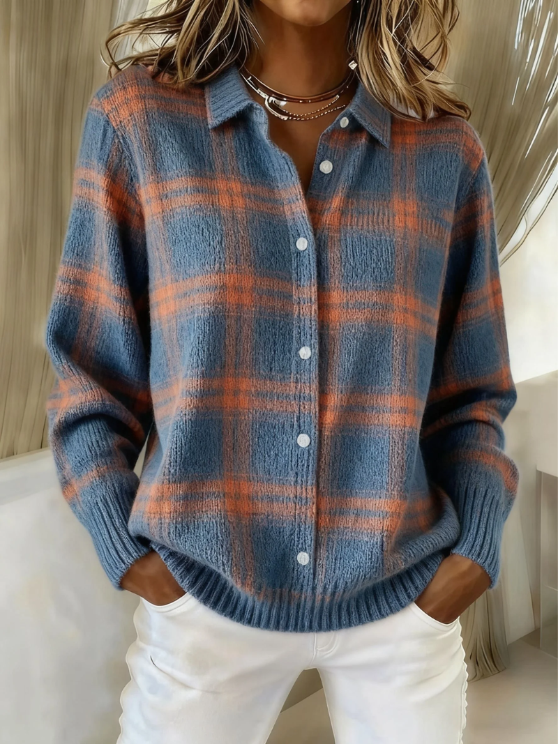 Velmira | Casual Knitted Check Pattern Blouse