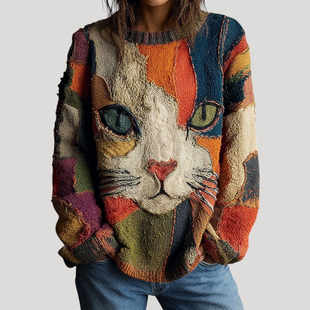 Feline | Knit Sweater – Colorful Cat Design for Women