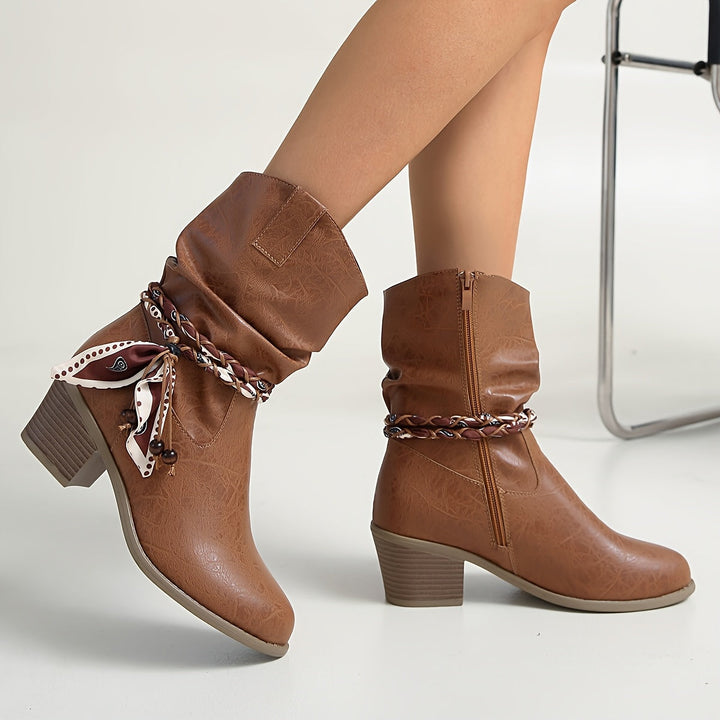 Iduna | Lässige Slouchy-Stiefeletten mit Bandana-Schleife für Damen