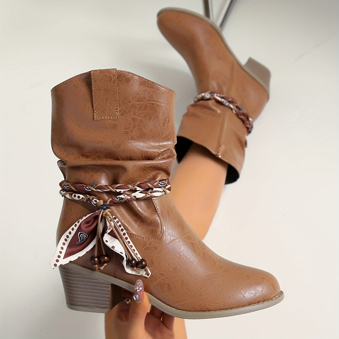 Iduna | Lässige Slouchy-Stiefeletten mit Bandana-Schleife für Damen